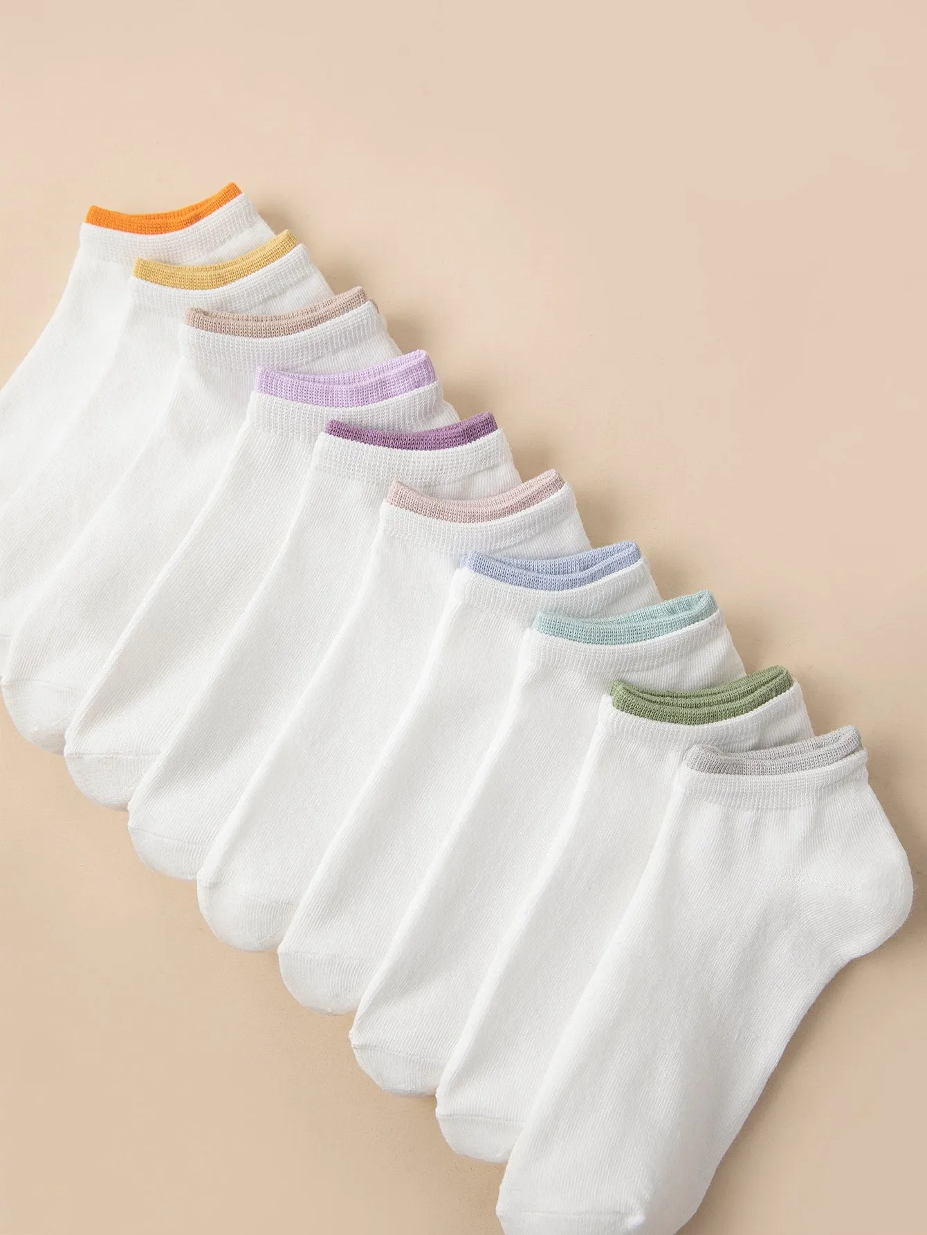 10pairs Contrast Trim Ankle Socks