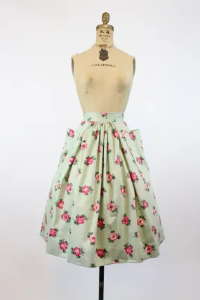 1950s rose print skirt full skirt pockets xs | new spring