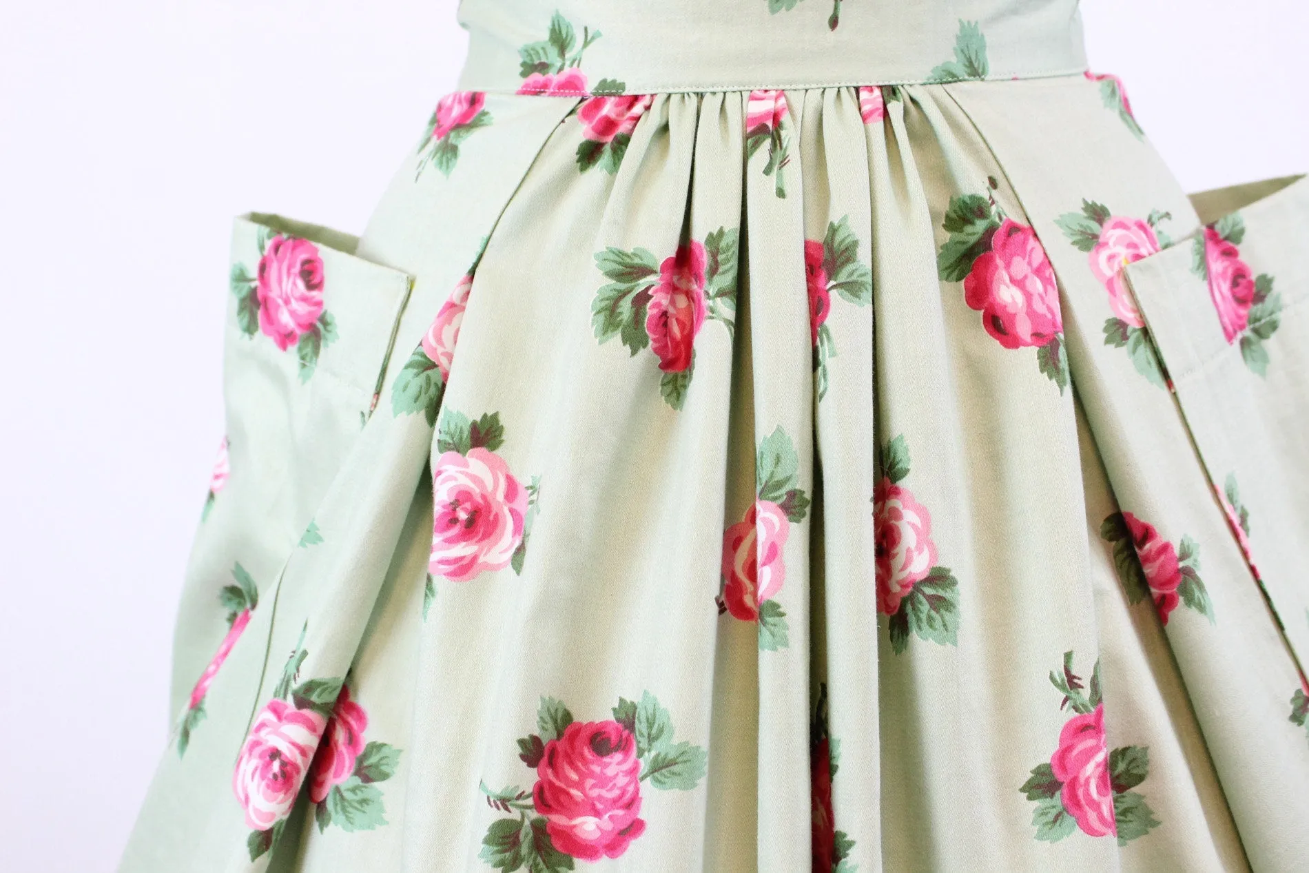 1950s rose print skirt full skirt pockets xs | new spring