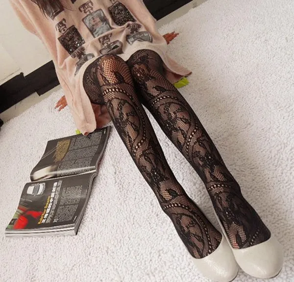 2017 Sexy Women Female Black Fishnet Net Pattern Tights Long Stockings Trouser Jacquard Sheer Hosiery Pantyhose Tights CYK027