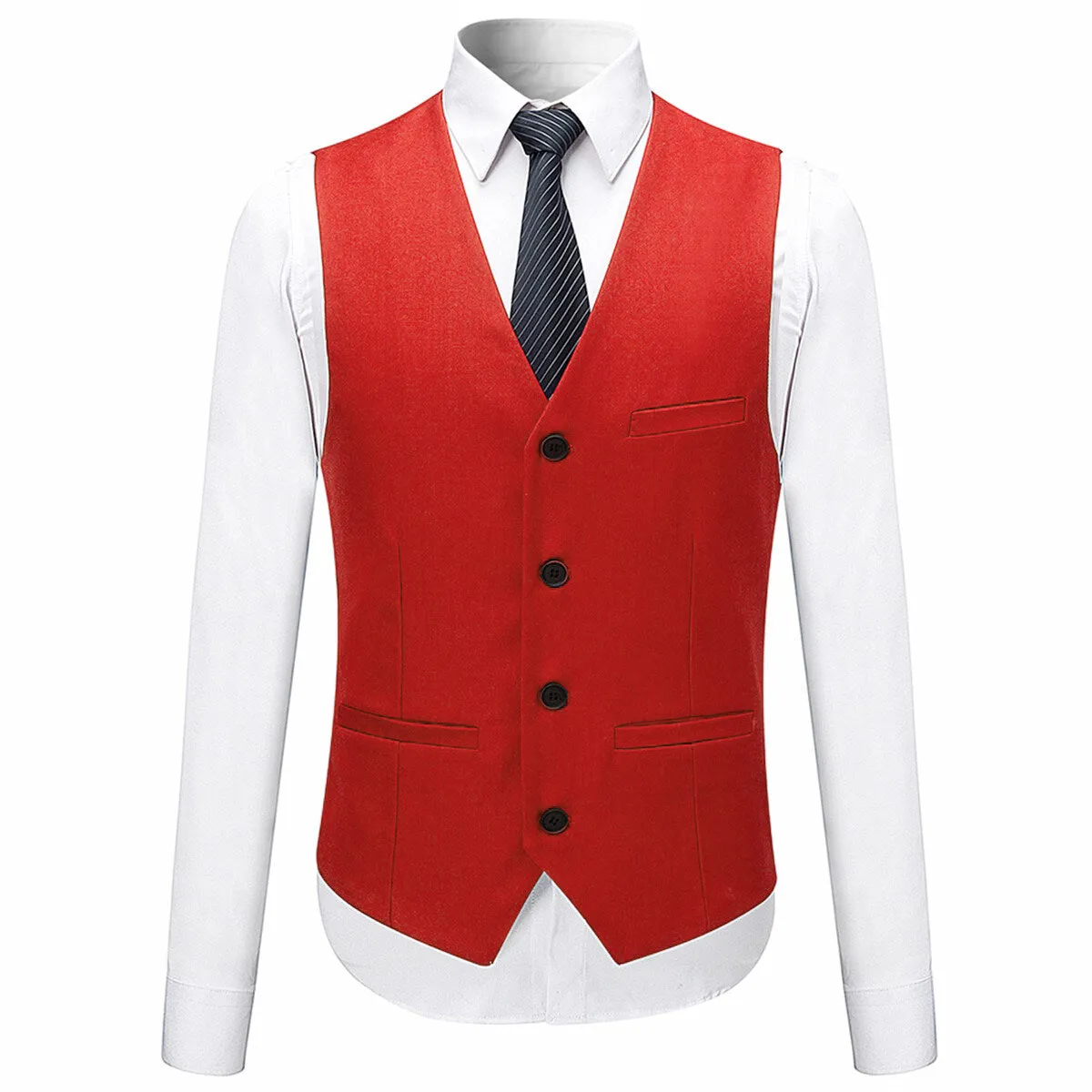 3-Piece Slim Fit Solid Color Jacket Smart Wedding Formal Suit Red