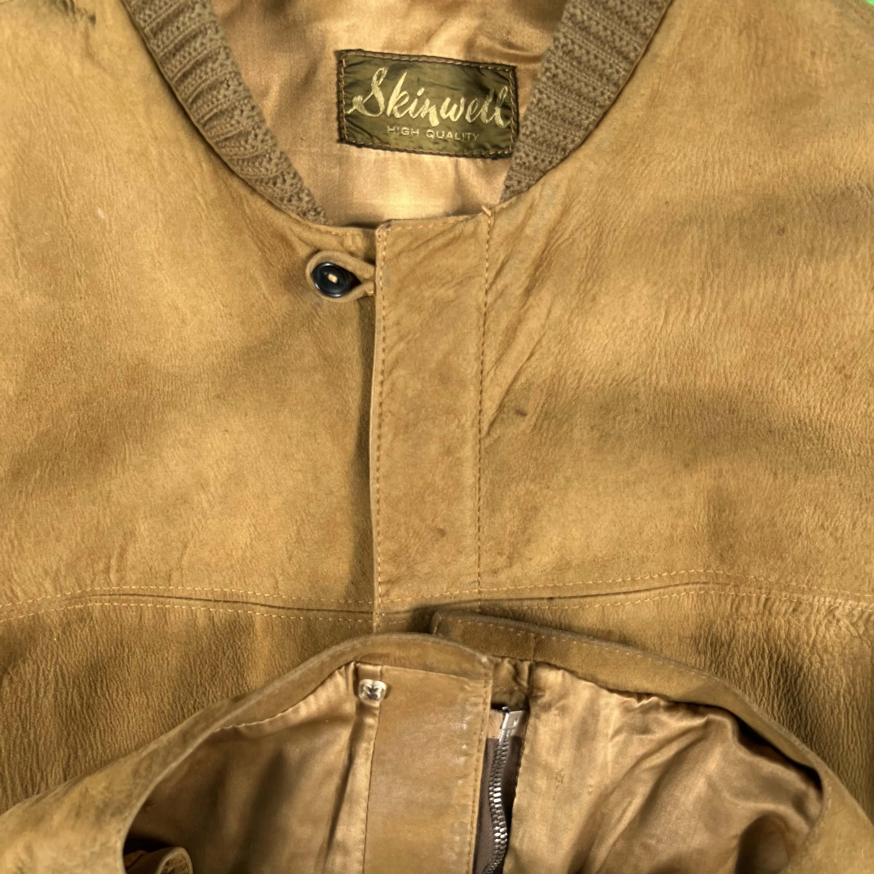 40s/50s Tan Suede Leather Bomber Jacket- L