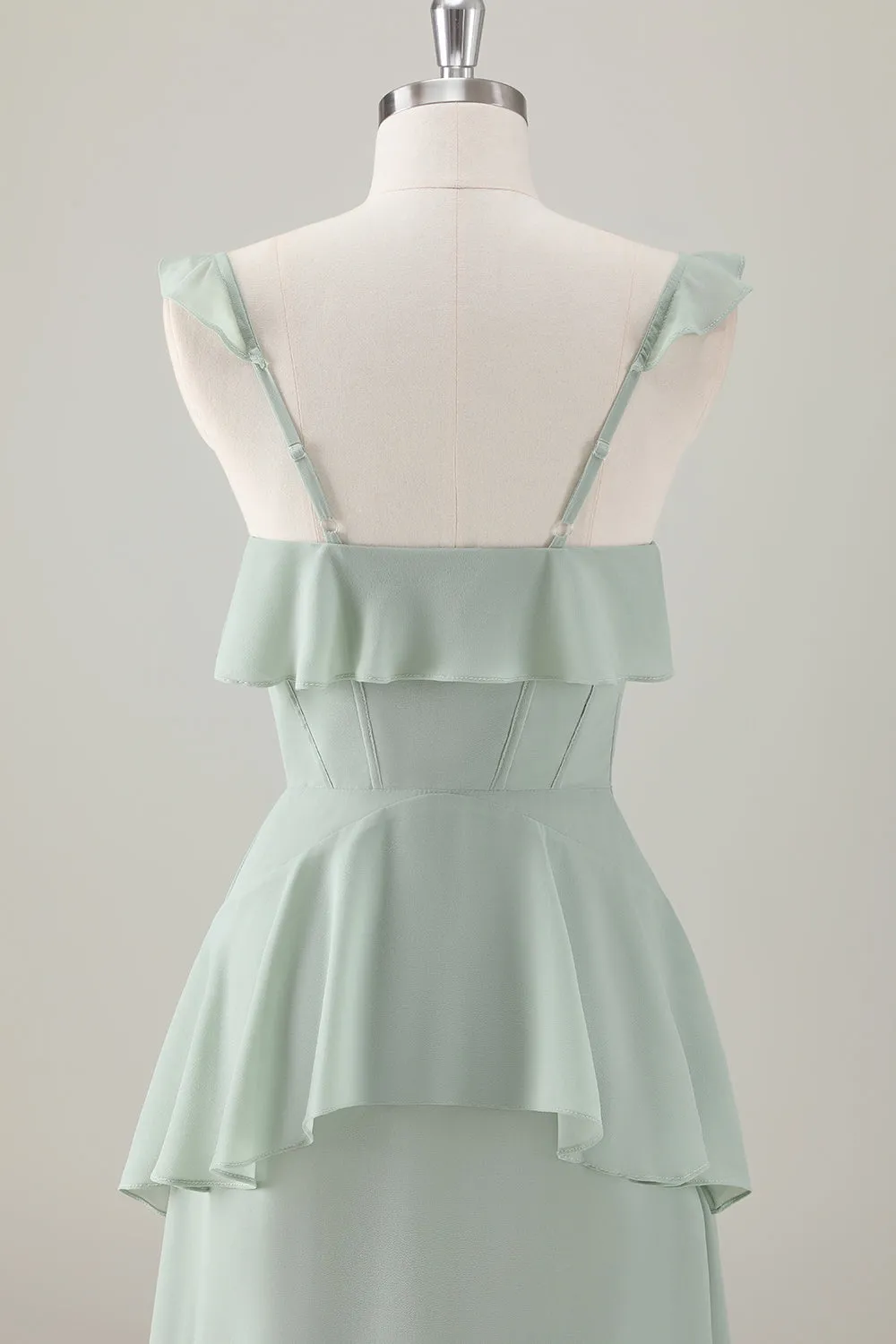 A Line Light Green Corset Tiered Ruffles Chiffon Maxi Dress