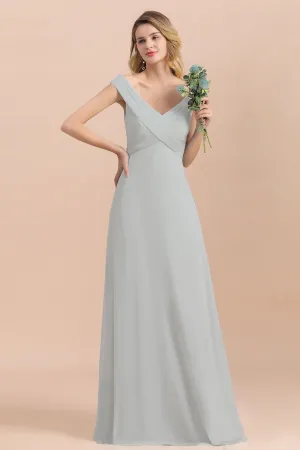 A-line Off-the-Shoulder Chiffon Bridesmaid Dress Long Evening Dress