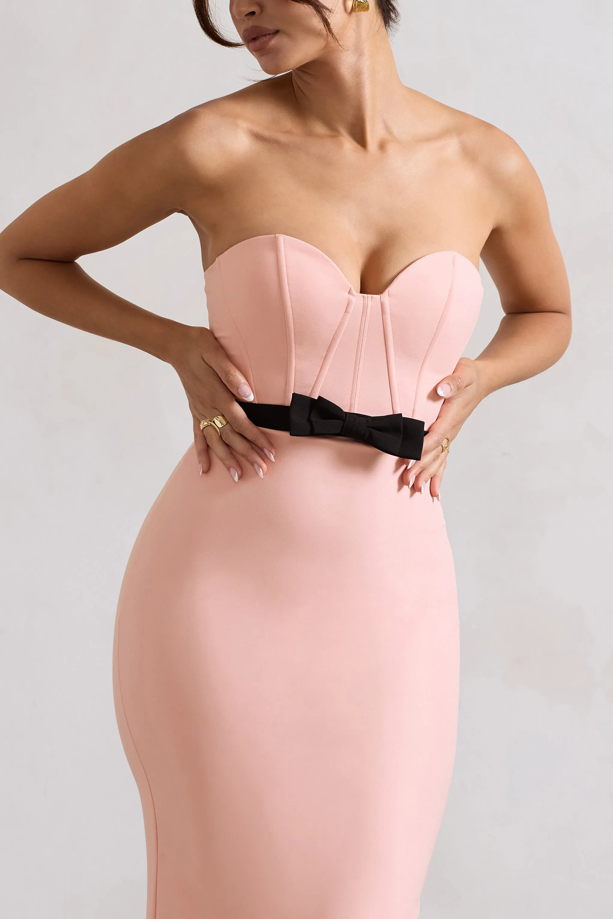 Albi | Pink Structured Strapless Corset Maxi Dress With Bow