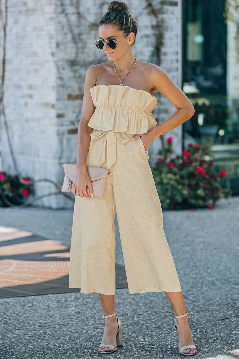 Aliyah Ruffled Strapless Wide Leg Jumpsuit