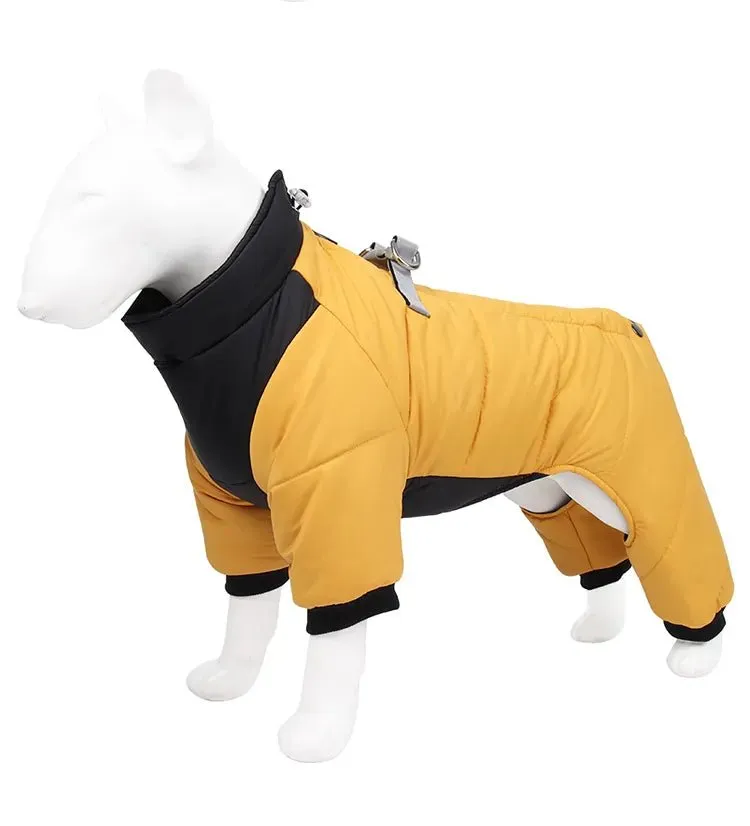 Anniepaw Winter Warm Dog Jacket Reflective Four Legged Clothes Outdoor Waterproof Windproof Traction Harness Jumpsuit French Bulldog Coat