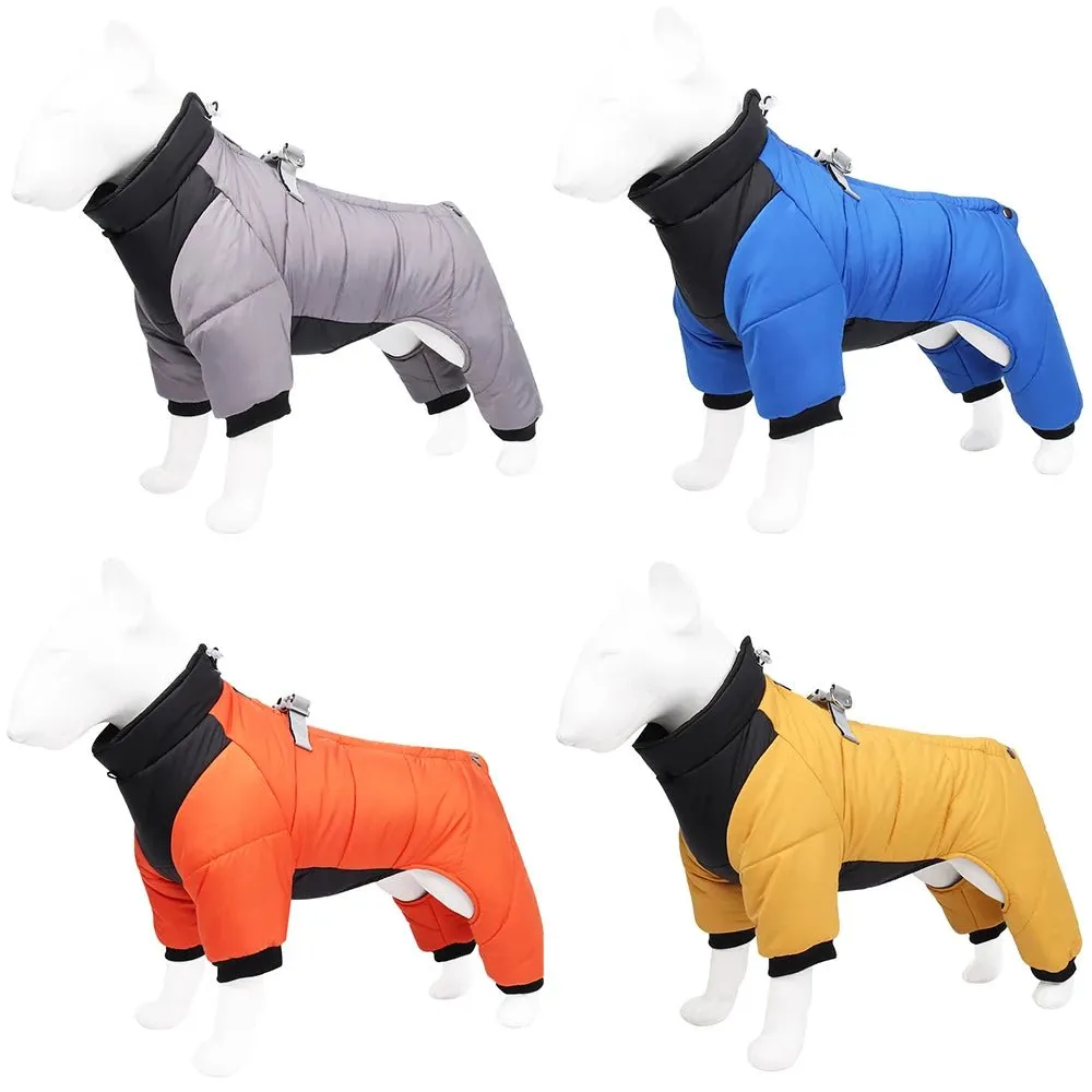 Anniepaw Winter Warm Dog Jacket Reflective Four Legged Clothes Outdoor Waterproof Windproof Traction Harness Jumpsuit French Bulldog Coat