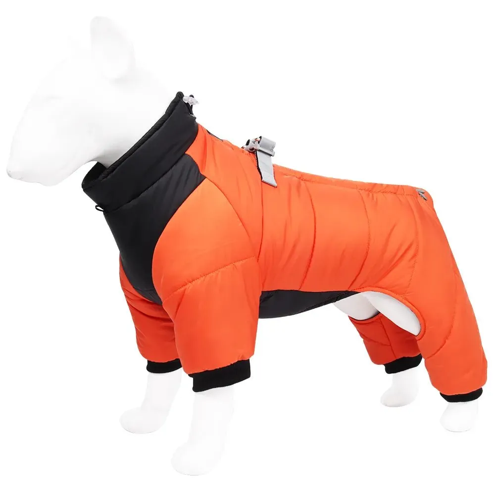 Anniepaw Winter Warm Dog Jacket Reflective Four Legged Clothes Outdoor Waterproof Windproof Traction Harness Jumpsuit French Bulldog Coat