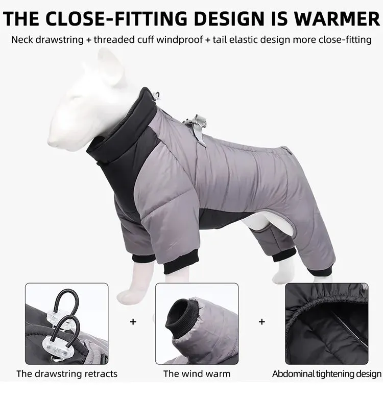 Anniepaw Winter Warm Dog Jacket Reflective Four Legged Clothes Outdoor Waterproof Windproof Traction Harness Jumpsuit French Bulldog Coat