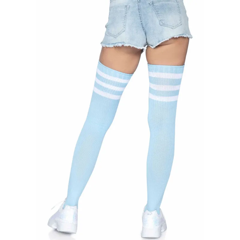 Athletic Style Top Stripe Thigh Highs Light Blue White - Leg Avenue