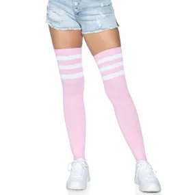 Athletic Style Top Stripe Thigh Highs Light Pink White - Leg Avenue