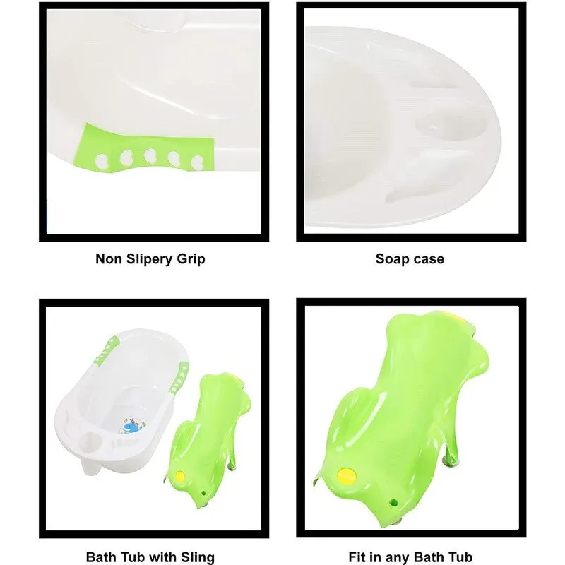 Baby Bather Set | Bath Tub with Toddler Sling Seat and Shampoo Mug (Green)