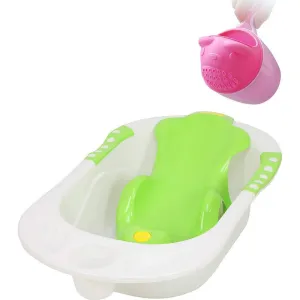 Baby Bather Set | Bath Tub with Toddler Sling Seat and Shampoo Mug (Green)