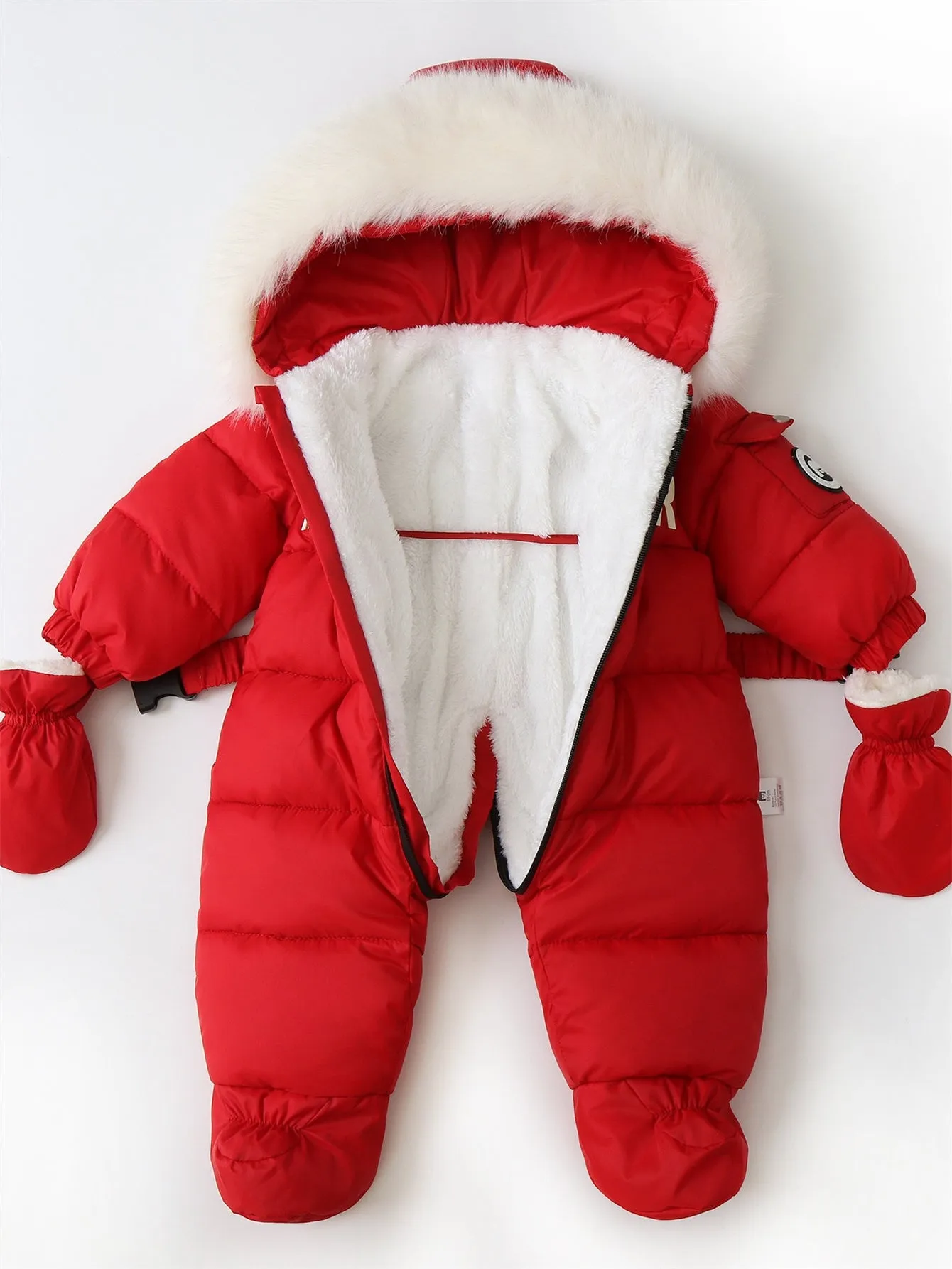 Baby jumpsuit with belt and fleece crawling suit (with gloves)