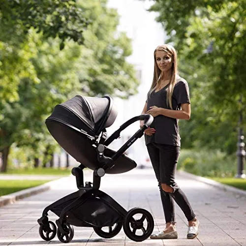 Baby Stroller: Height-Adjustable Seat and Reclining Baby Carriage with Four-Wheel Shock Absorption, Bidirectional, Elevated View, Stylish Stroller