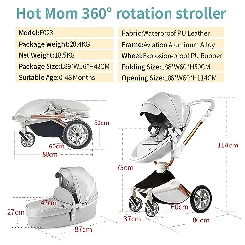 Baby Stroller: Height-Adjustable Seat and Reclining Baby Carriage with Four-Wheel Shock Absorption, Bidirectional, Elevated View, Stylish Stroller