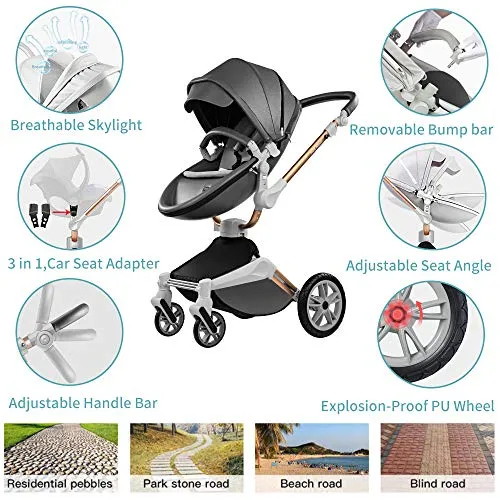 Baby Stroller: Height-Adjustable Seat and Reclining Baby Carriage with Four-Wheel Shock Absorption, Bidirectional, Elevated View, Stylish Stroller