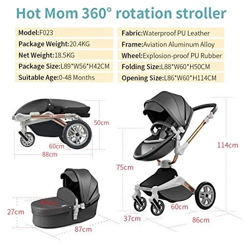 Baby Stroller: Height-Adjustable Seat and Reclining Baby Carriage with Four-Wheel Shock Absorption, Bidirectional, Elevated View, Stylish Stroller