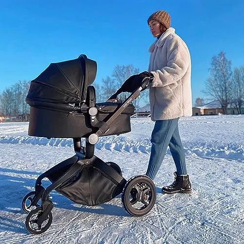 Baby Stroller: Height-Adjustable Seat and Reclining Baby Carriage with Four-Wheel Shock Absorption, Bidirectional, Elevated View, Stylish Stroller