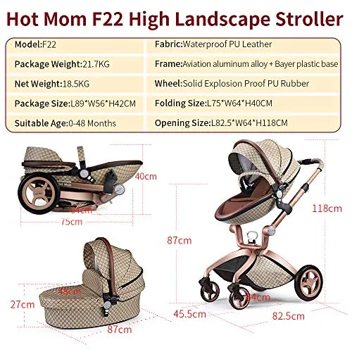 Baby Stroller: Height-Adjustable Seat and Reclining Baby Carriage with Four-Wheel Shock Absorption, Bidirectional, Elevated View, Stylish Stroller