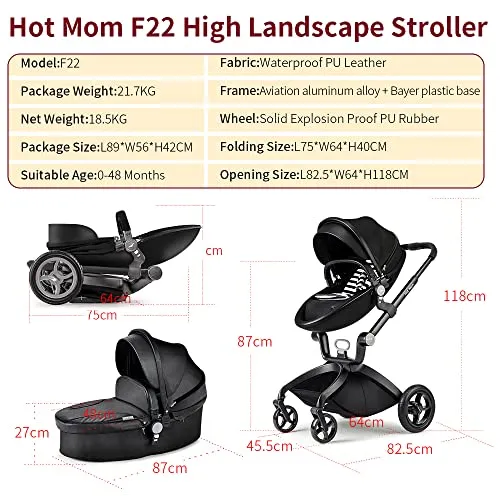 Baby Stroller: Height-Adjustable Seat and Reclining Baby Carriage with Four-Wheel Shock Absorption, Bidirectional, Elevated View, Stylish Stroller