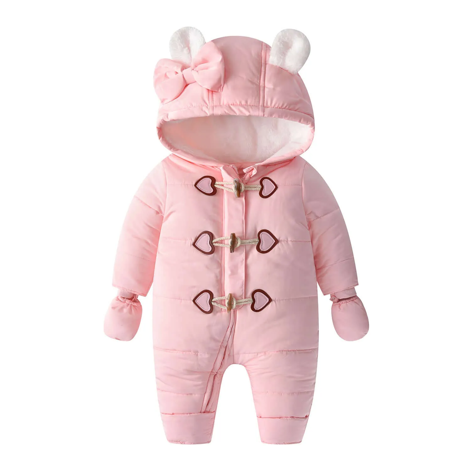 baby windproof hooded long sleeve padded jumpsuit with bear ears