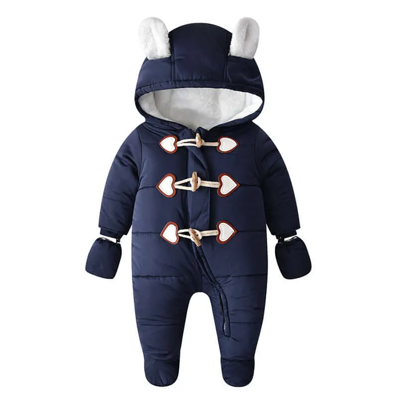 baby windproof hooded long sleeve padded jumpsuit with bear ears