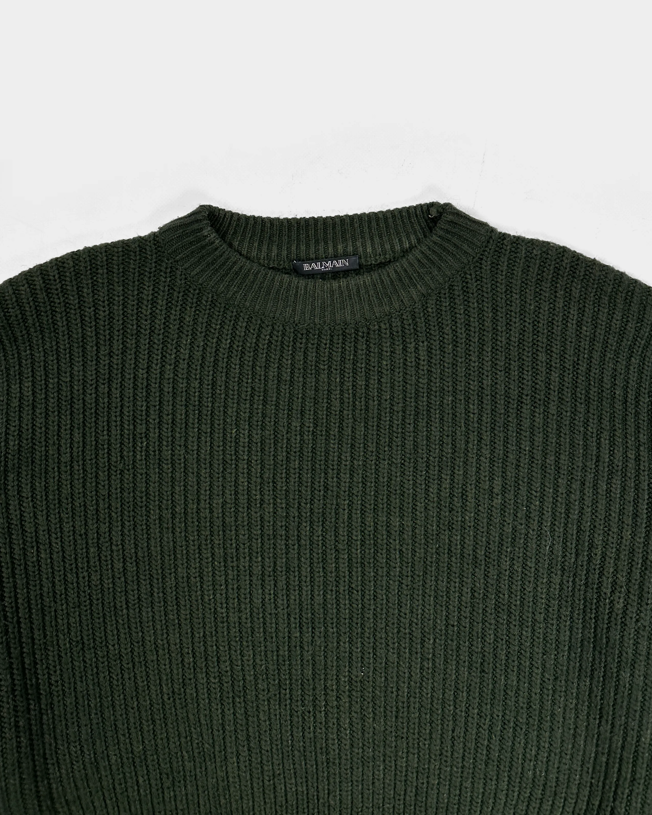 Balmain Distressed Green Wool Knit 2000's