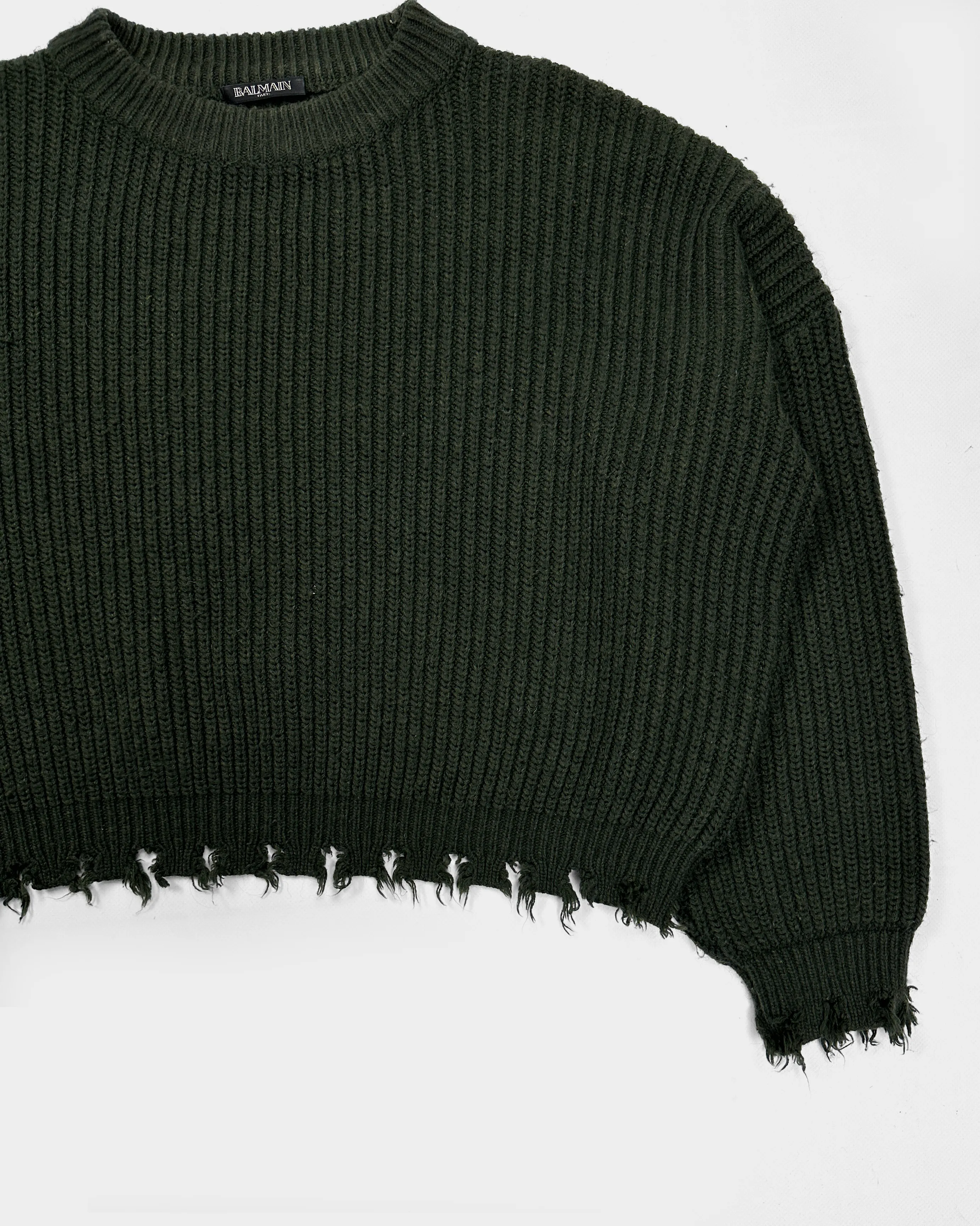 Balmain Distressed Green Wool Knit 2000's