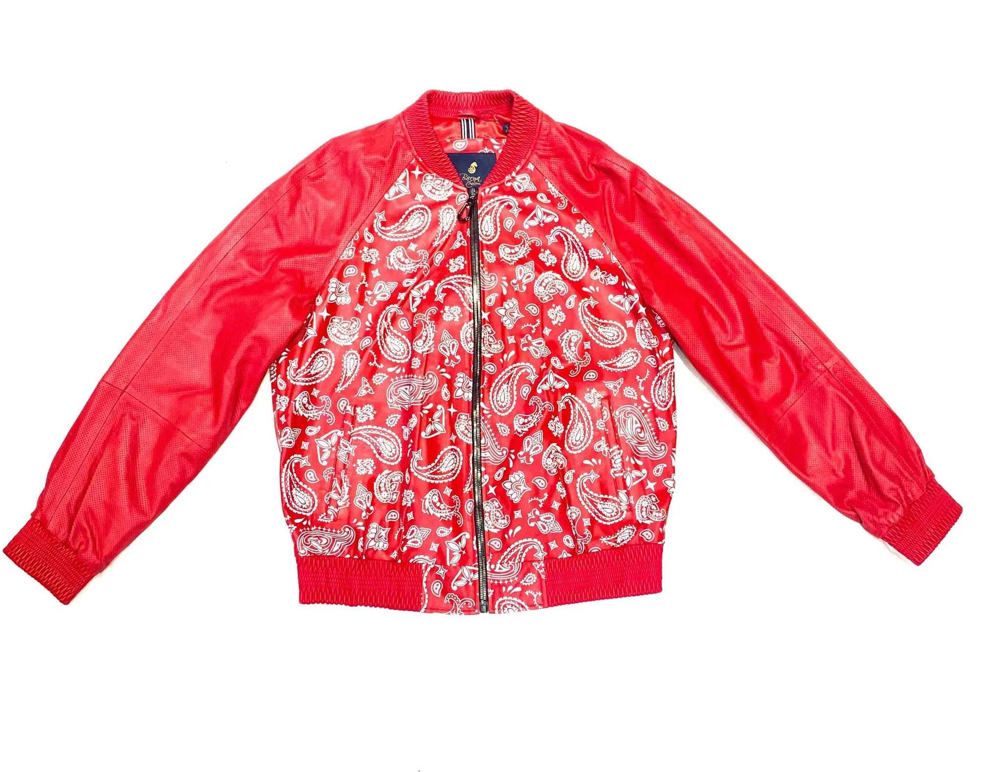 Barya NewYork Red Paisley Lambskin Bomber Jacket