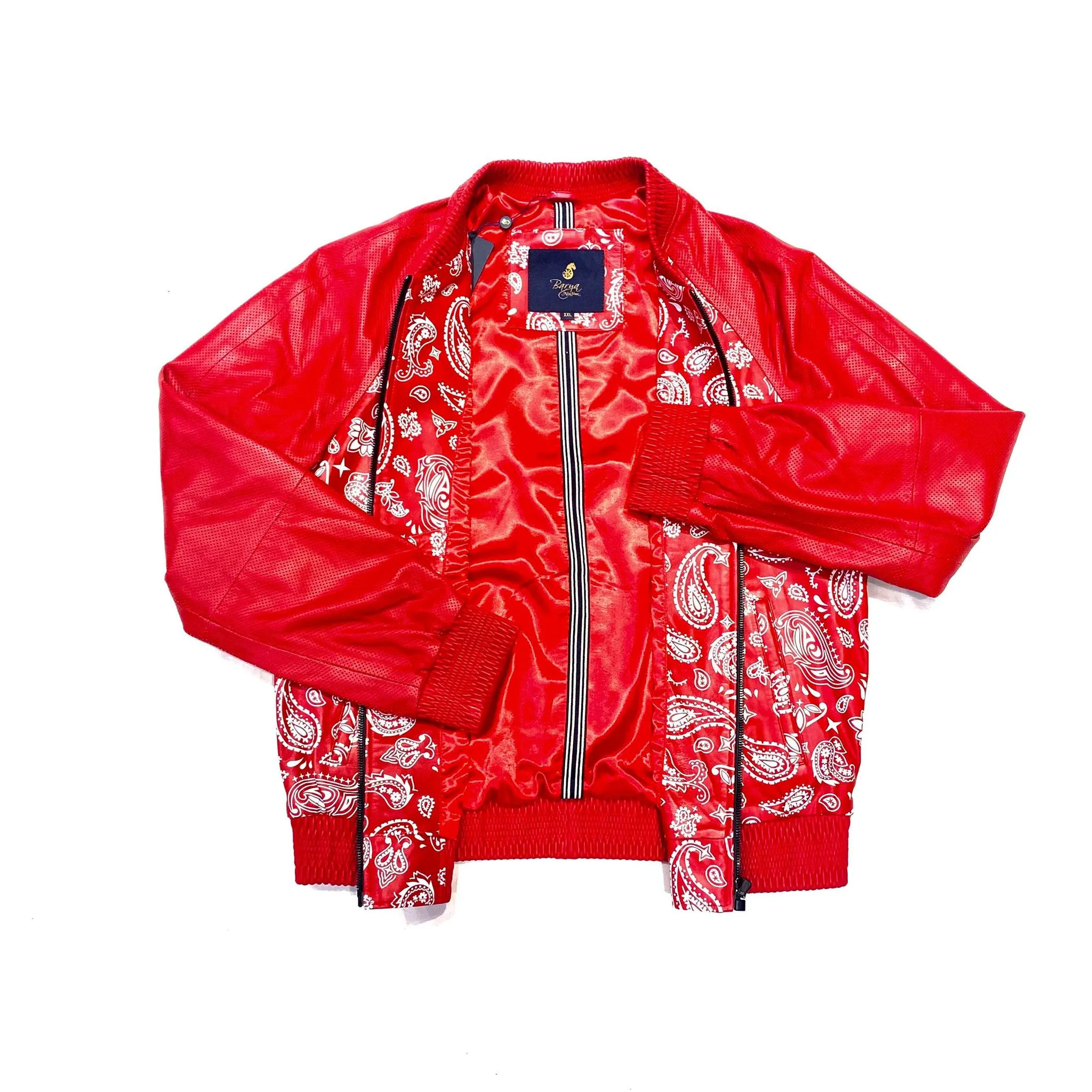 Barya NewYork Red Paisley Lambskin Bomber Jacket