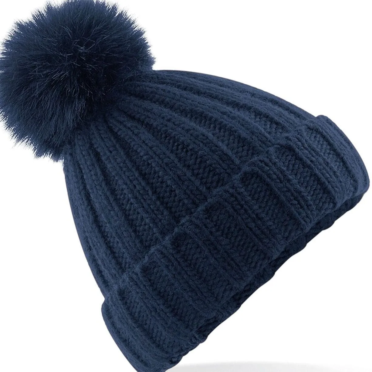 Beechfield Verbier Faux Fur Pop Pom Chunky Beanie