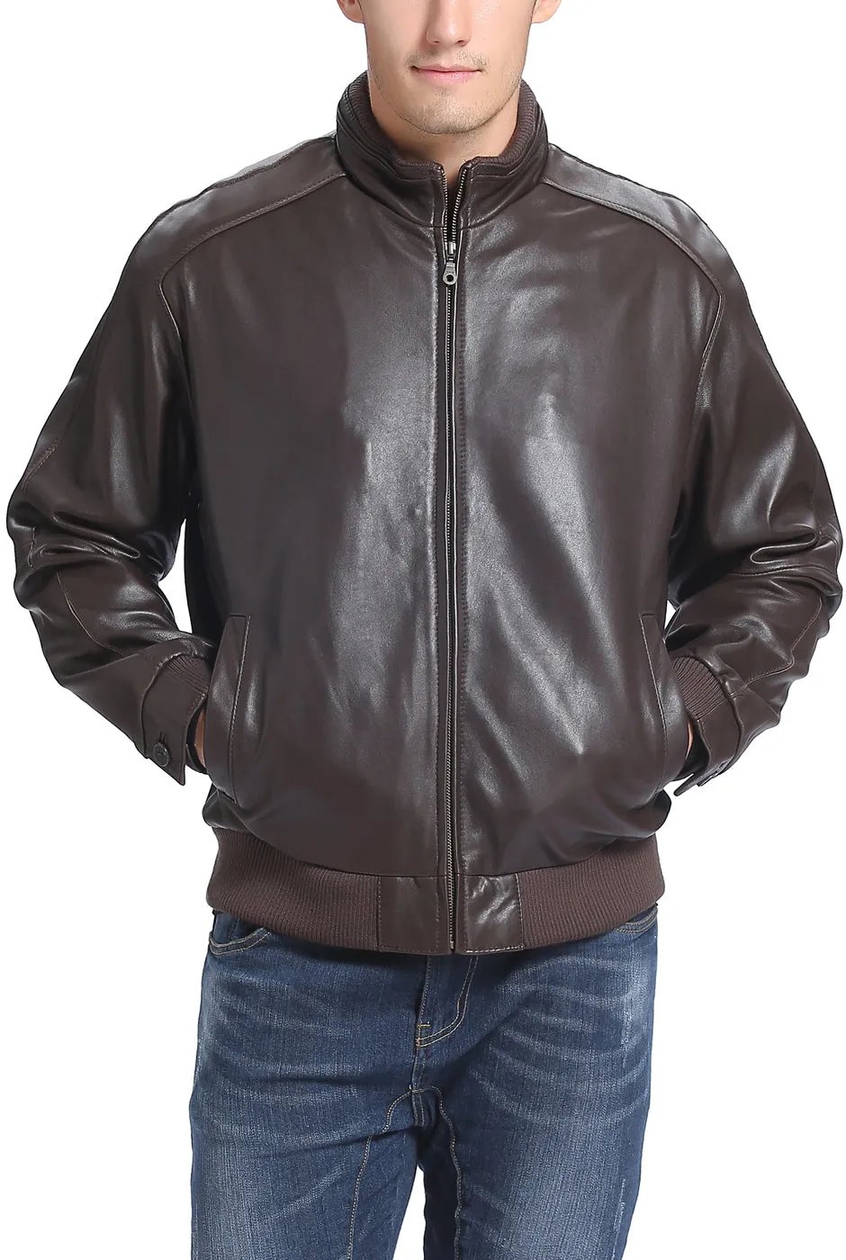 BGSD Men City Lambskin Leather Bomber Jacket