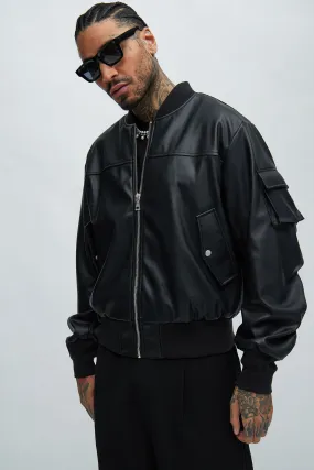 Birmingham Faux Leather Bomber Jacket - Black