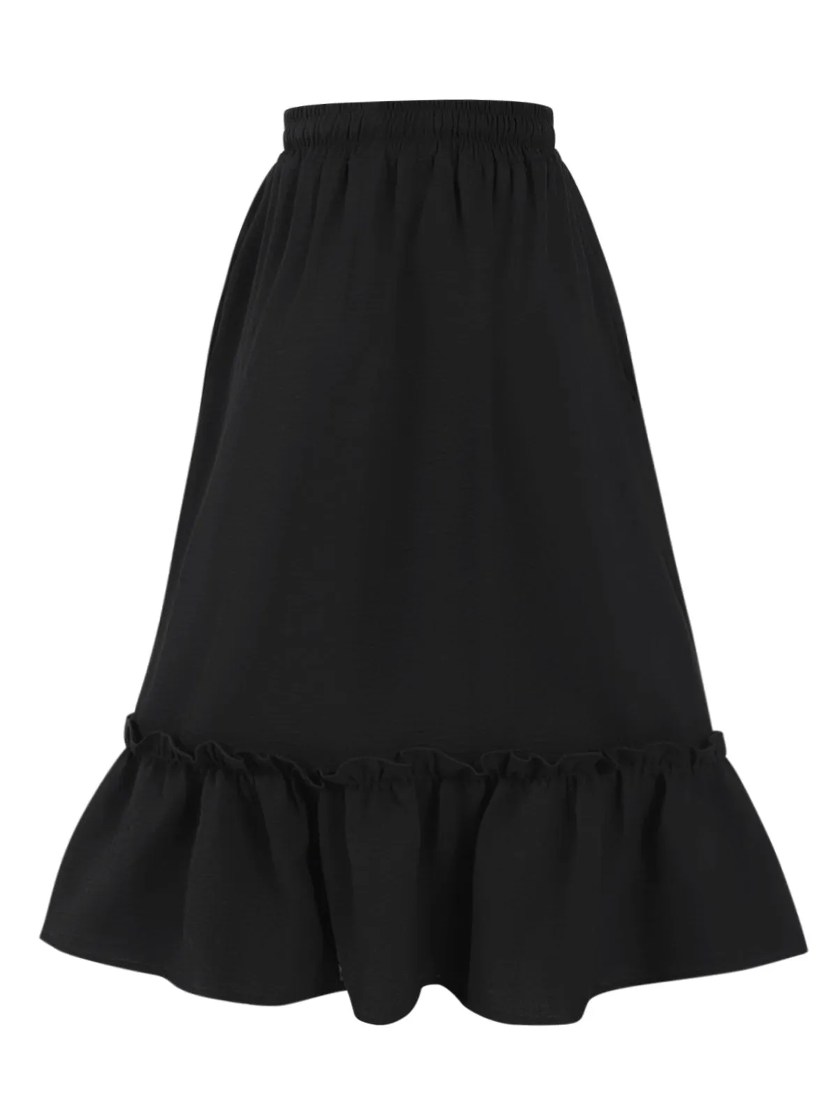 Black 1950s Solid Pleated Pockets Skirt