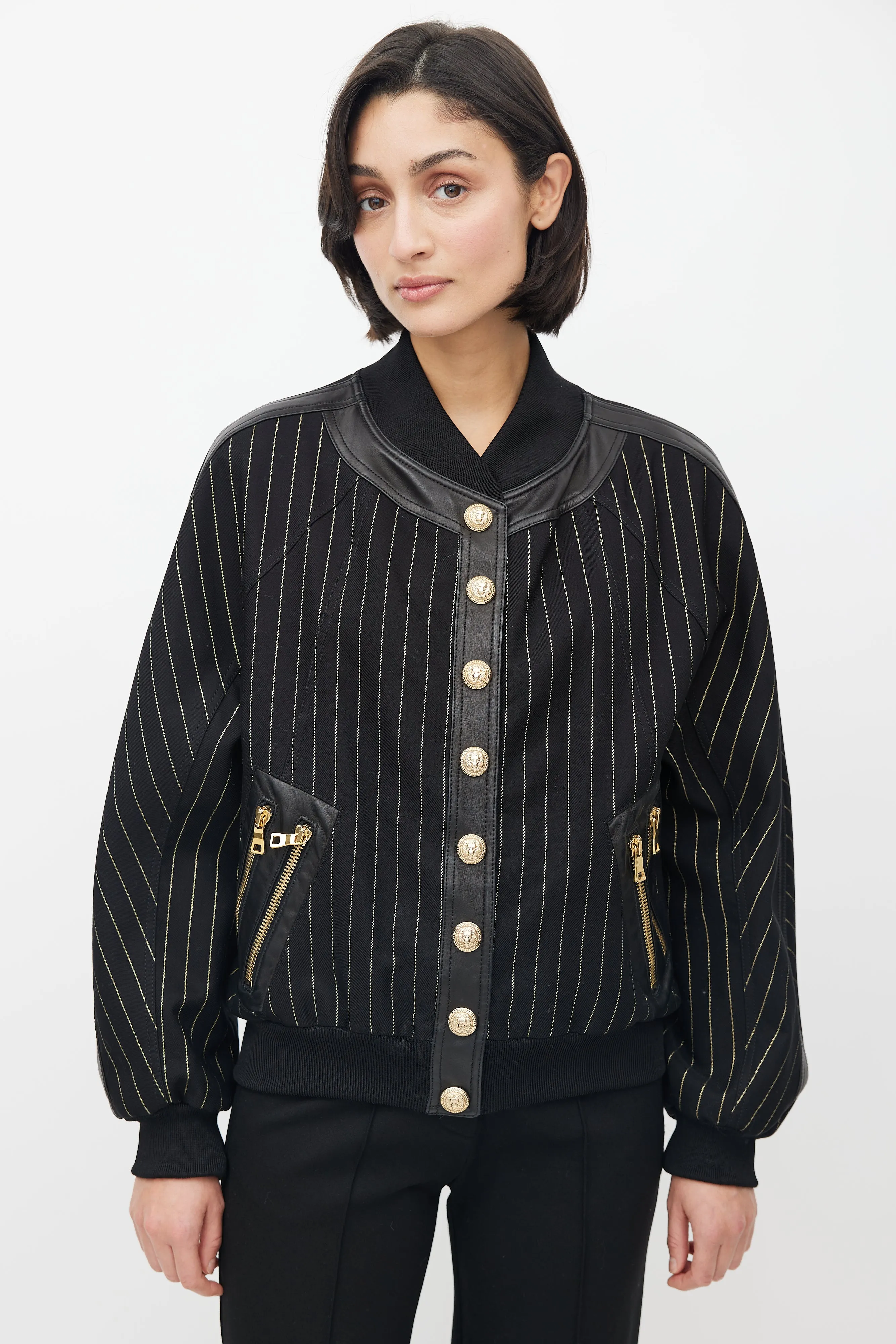 Black & Gold Stripe Bomber Jacket