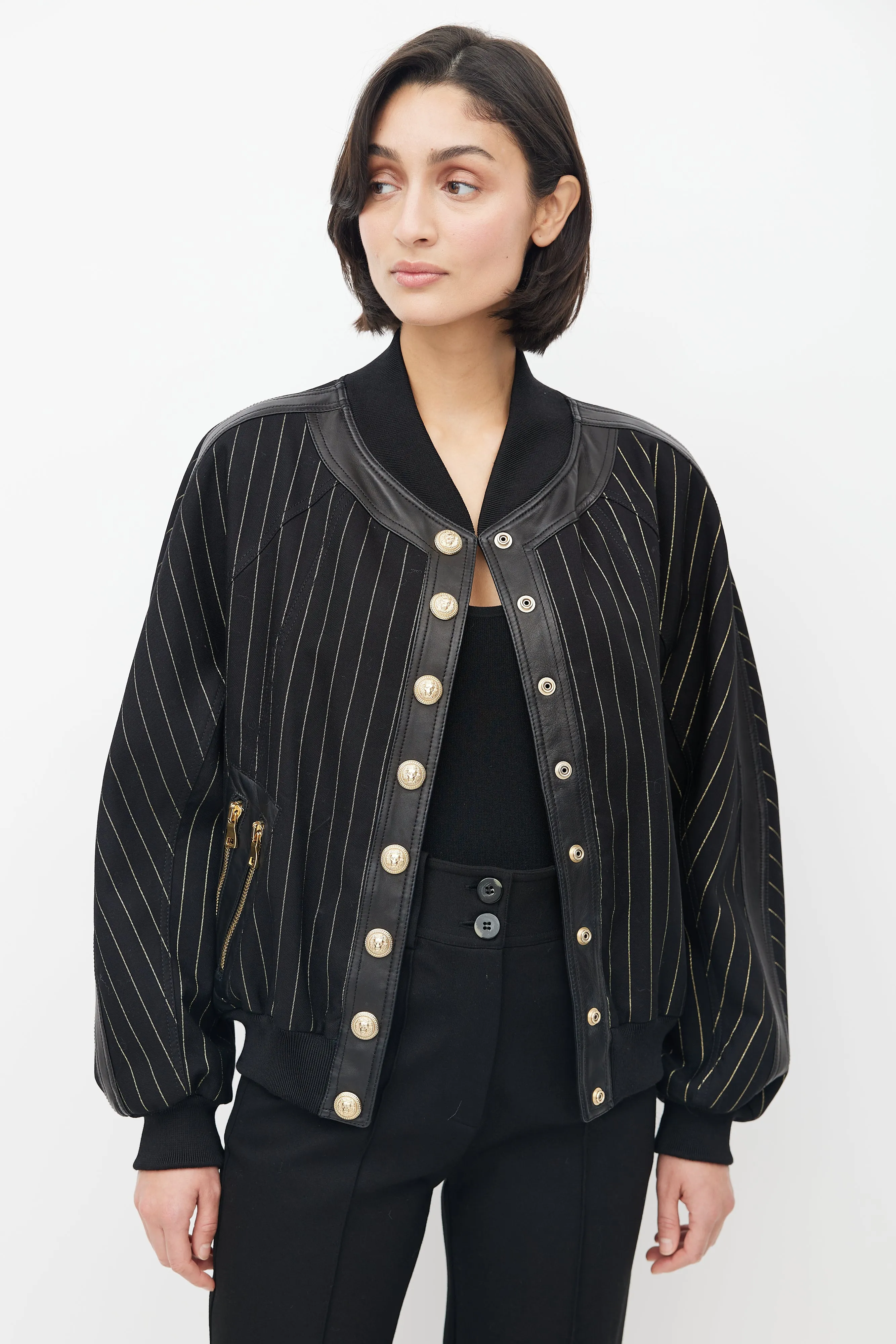 Black & Gold Stripe Bomber Jacket