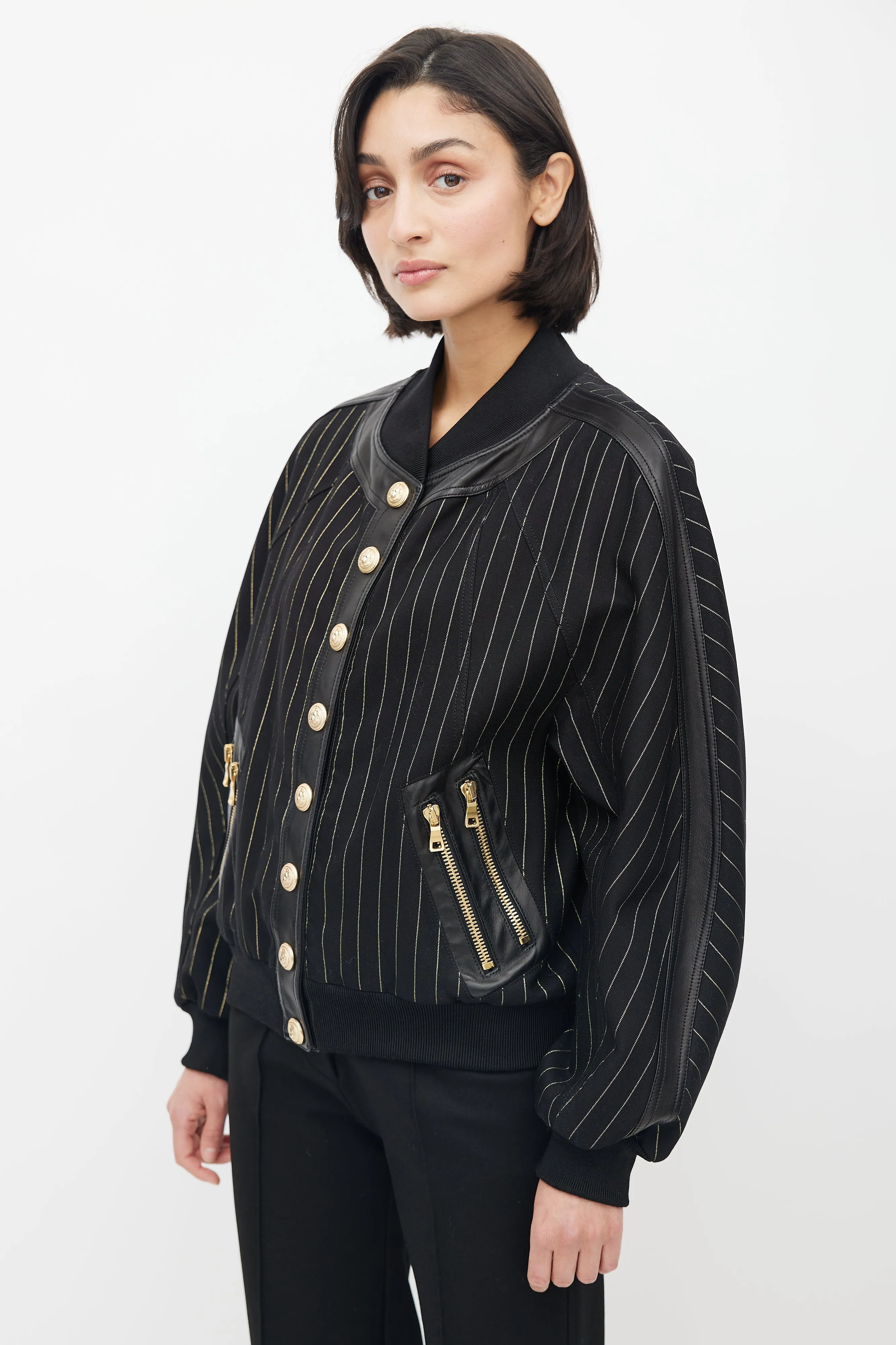 Black & Gold Stripe Bomber Jacket