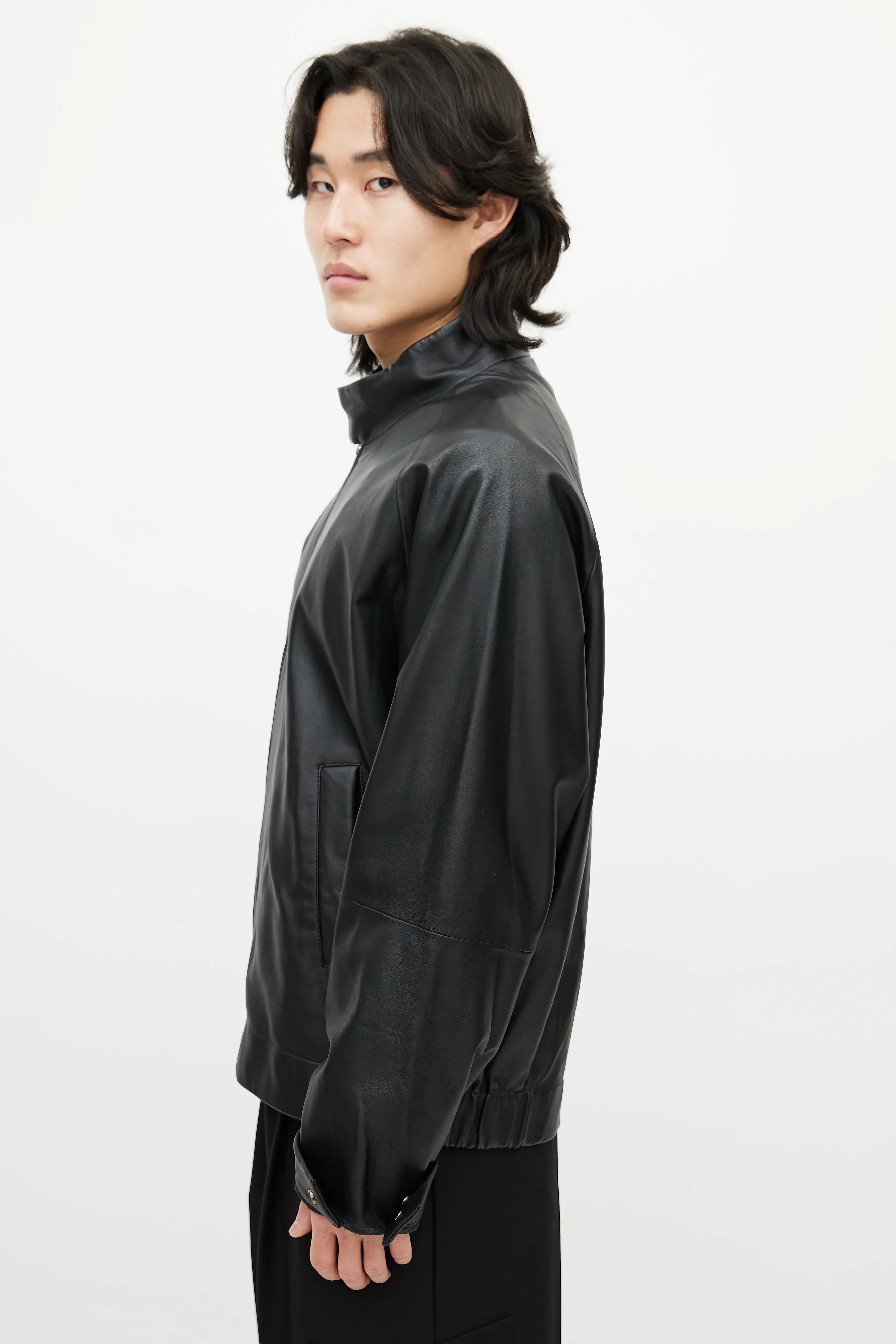 Black Barnes Leather Bomber Jacket