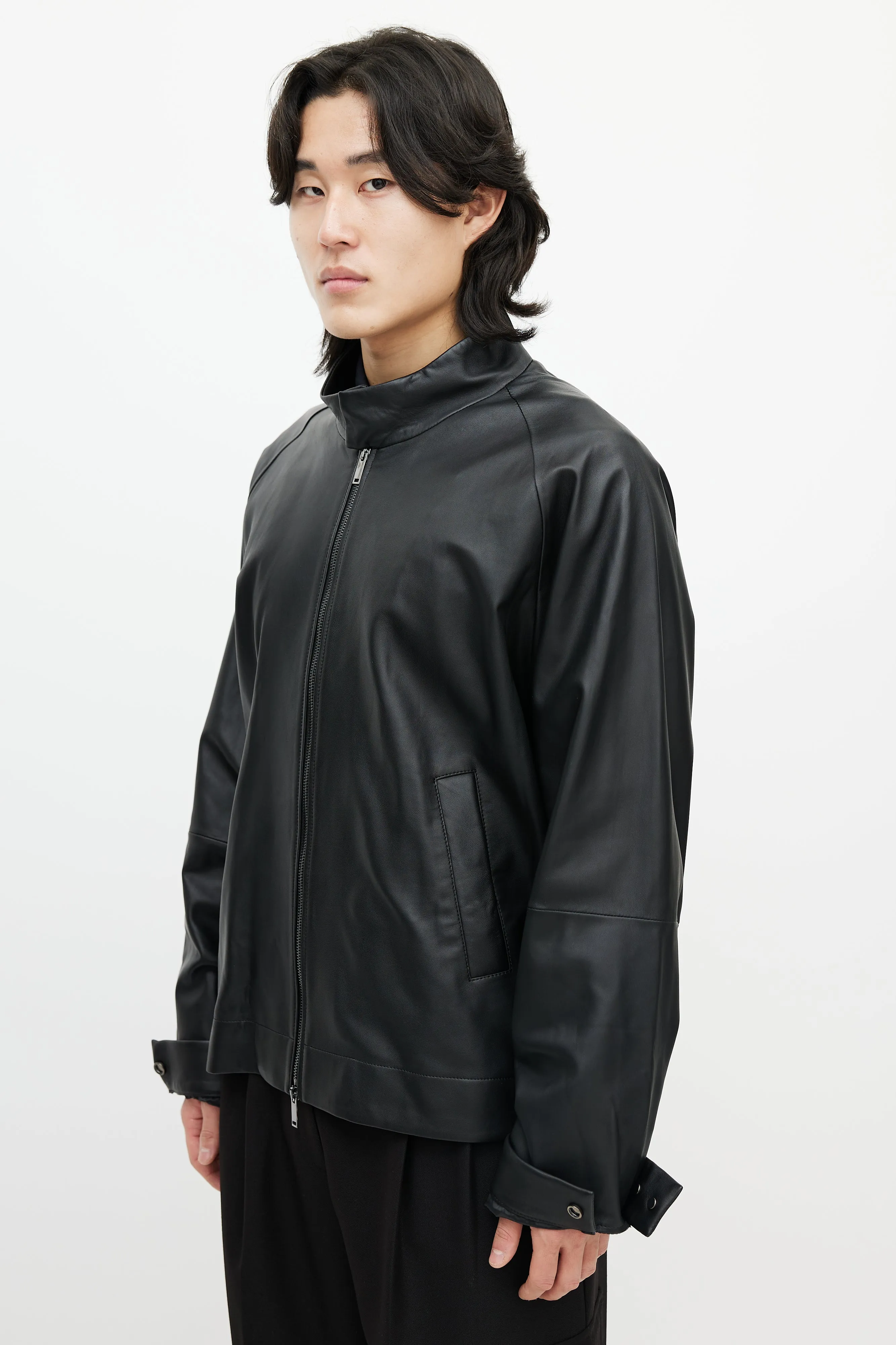 Black Barnes Leather Bomber Jacket