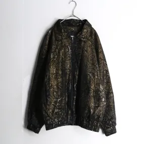 black base gold paisley pattern bomber leather jacket