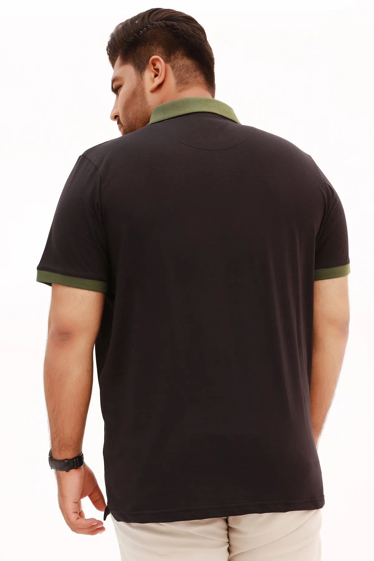 Black Contrast Embroidered Polo Shirt (Plus Size) - S22 - MP0113P