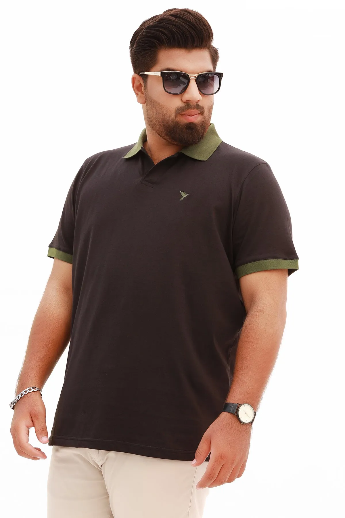 Black Contrast Embroidered Polo Shirt (Plus Size) - S22 - MP0113P