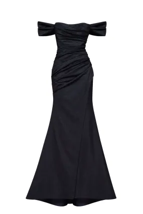 Black Epic off-the-shoulder thigh slit maxi dress