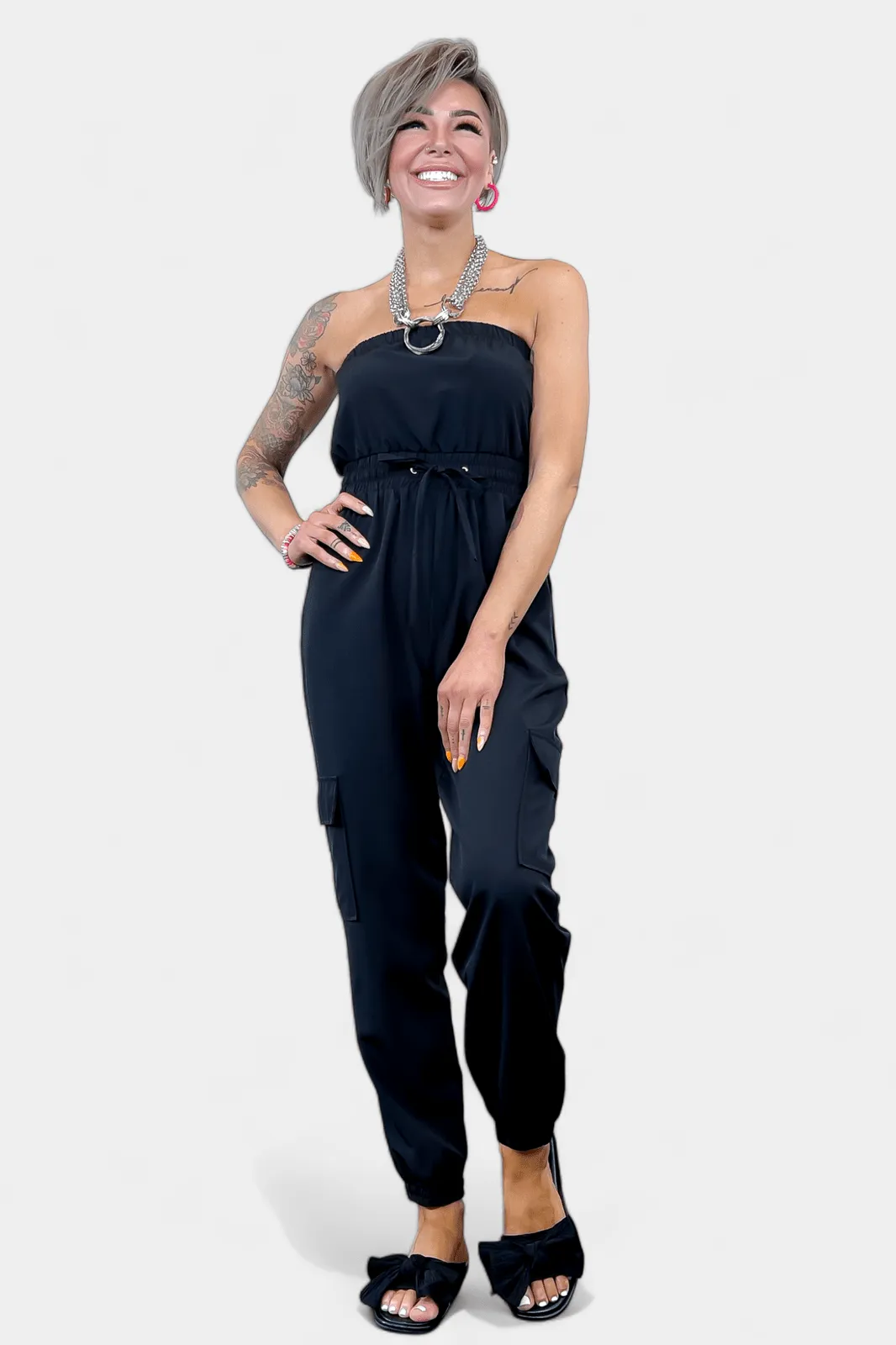 Black Strapless Jogger Jumpsuit