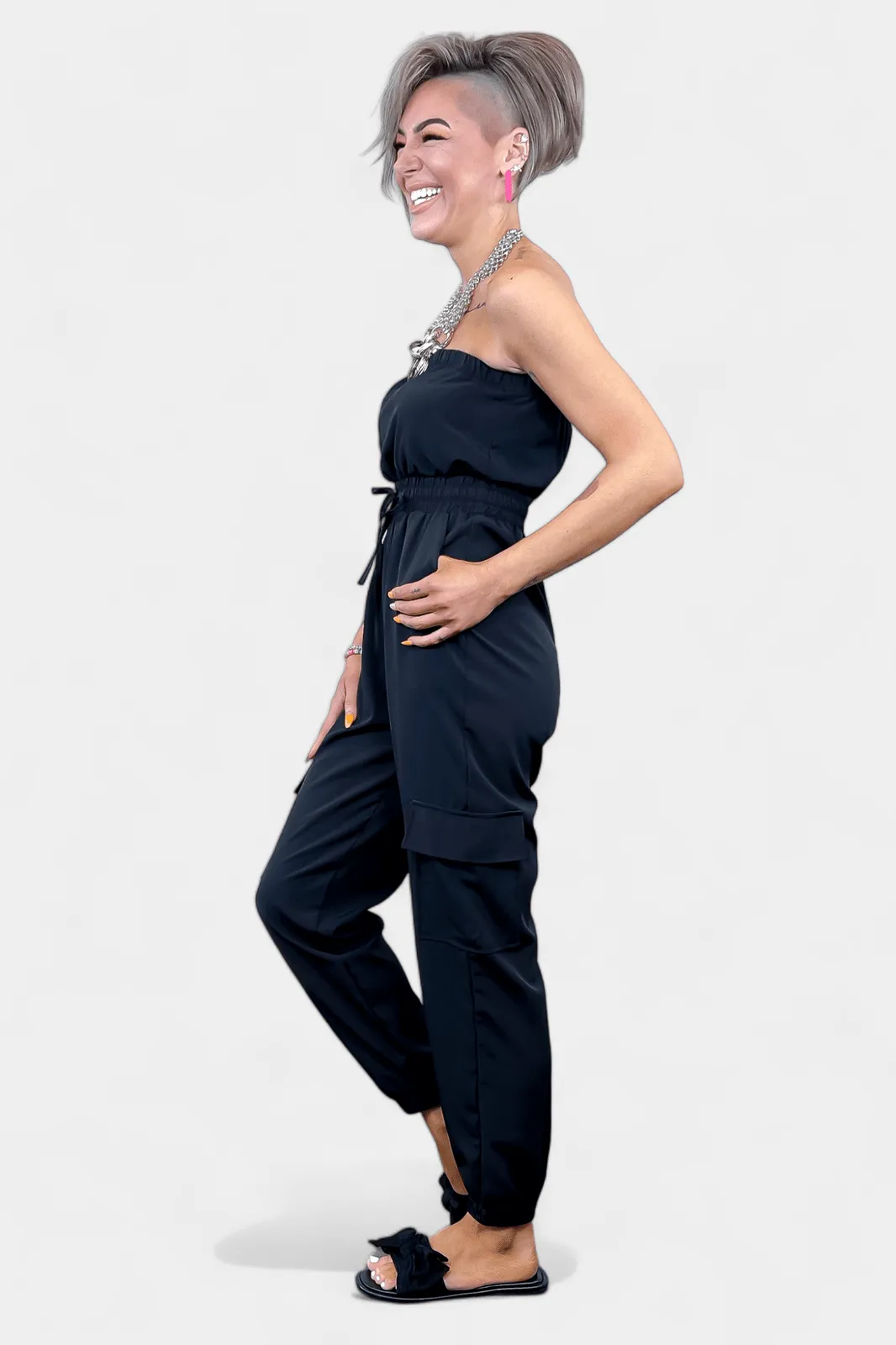 Black Strapless Jogger Jumpsuit