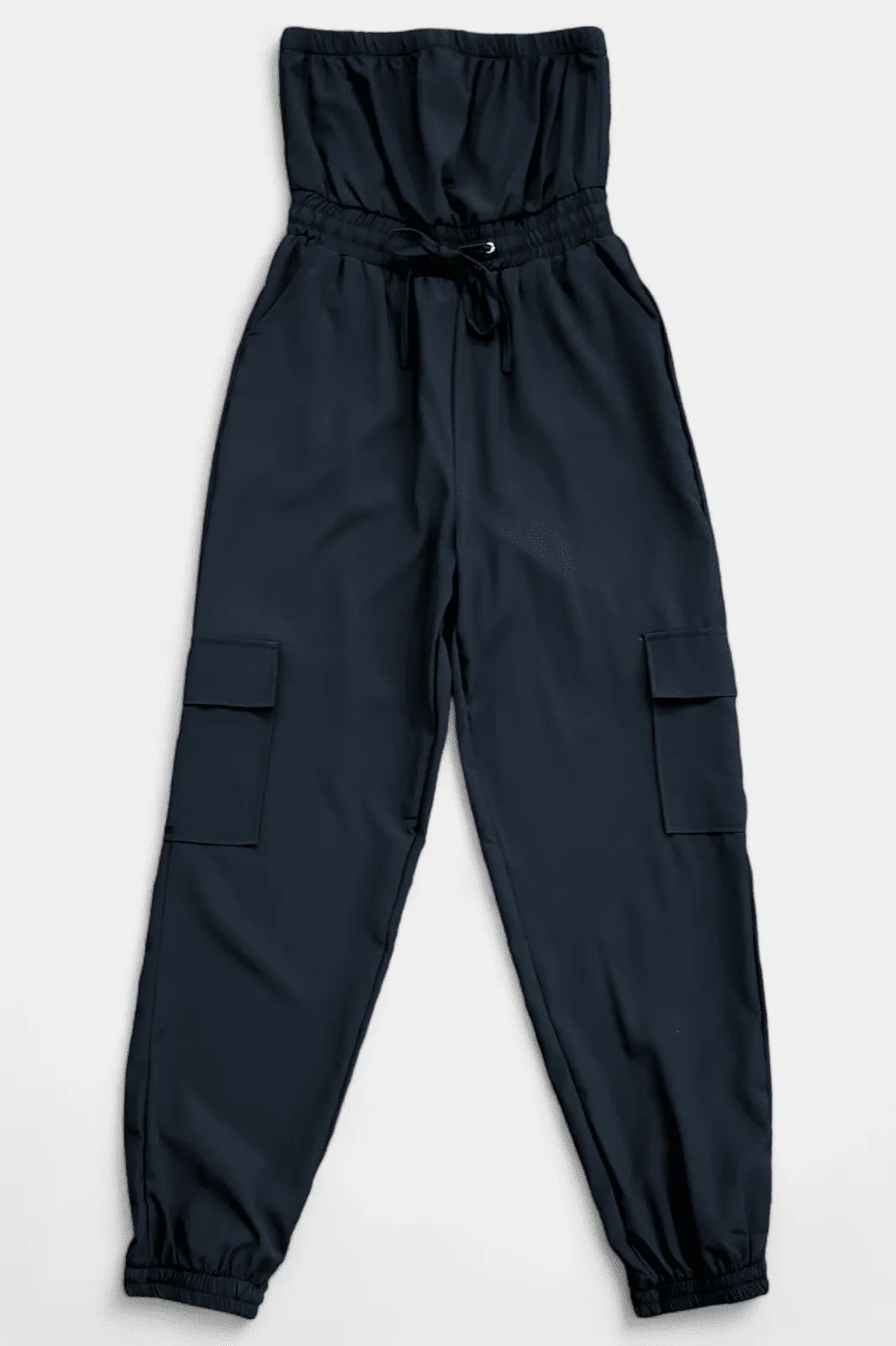 Black Strapless Jogger Jumpsuit