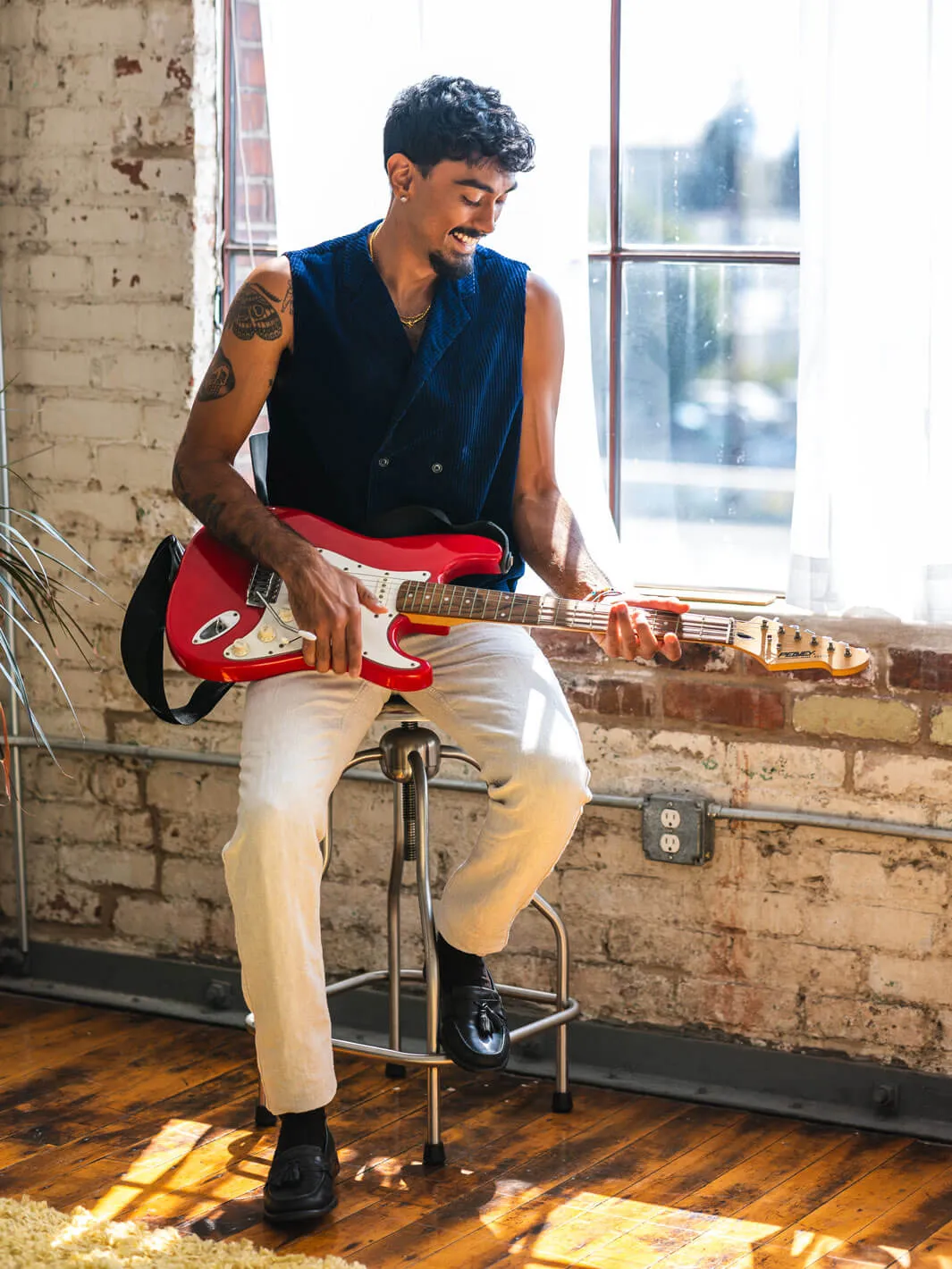 Blue Corduroy Double-Breasted Vest