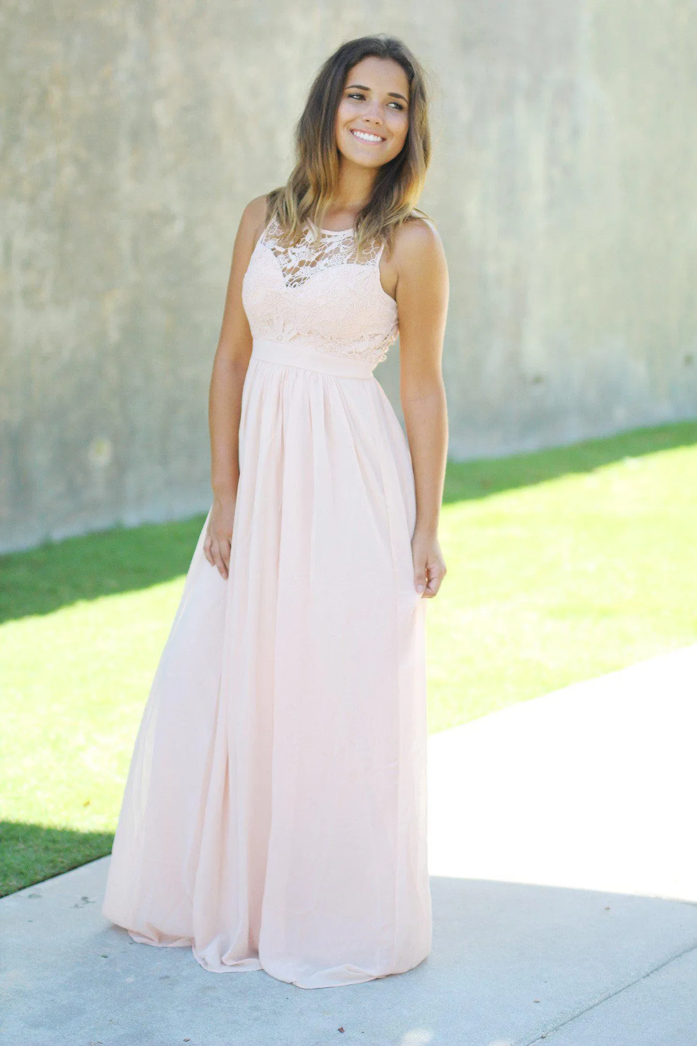 Blush Crochet Maxi Dress with Open Back